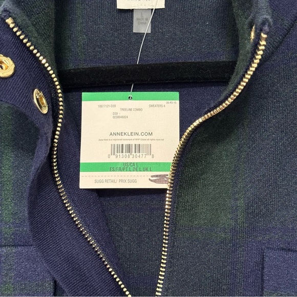 Anne Klein green blue plaid jacket NWT size large - Picture 6 of 12